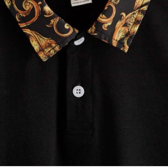 Summer Men's Baroque Print Collar Polo Shirt Size: L - Picture 4 of 5